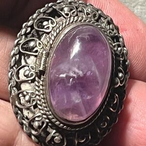 Vintage Poison Pendan Brooch Sterling Slver Amethyst cabochon - Large
